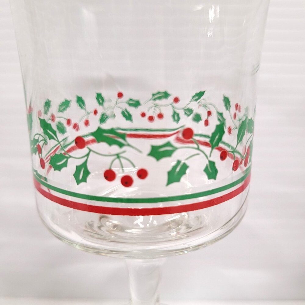 Libbey 1980s Set 6 Holly Berries Christmas Stemware Wine Glasses No Mark Vintage - Picture 5 of 7